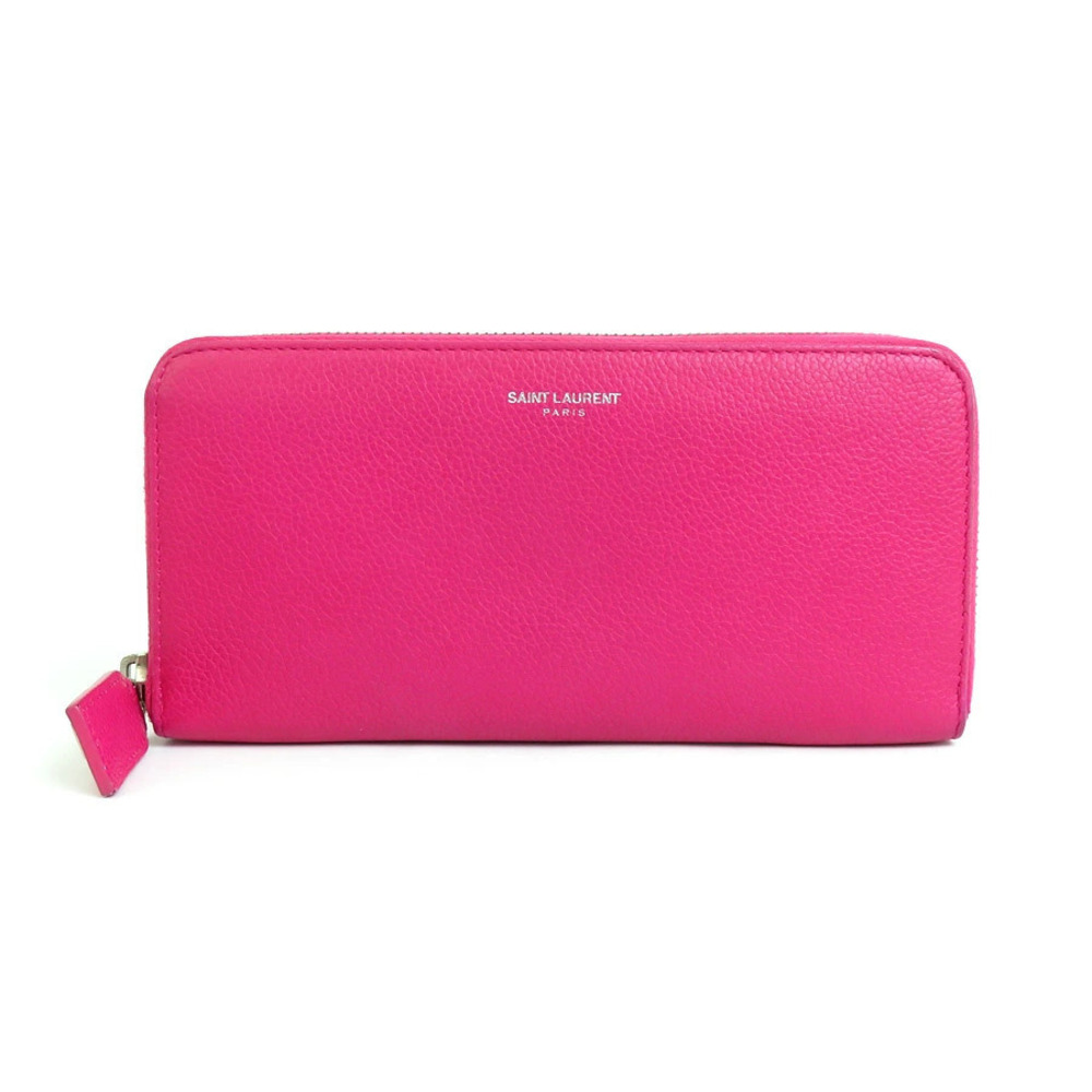Saint Laurent round zipper long wallet leather pink